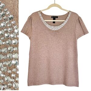 Like New size XL knit lightweight Elegant Tan Top Crystal Embellishments knit